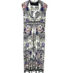 Chico's Womens Maxi Dress Size 2 Large Paisley Beach Vacation Stretch Slit Nwt